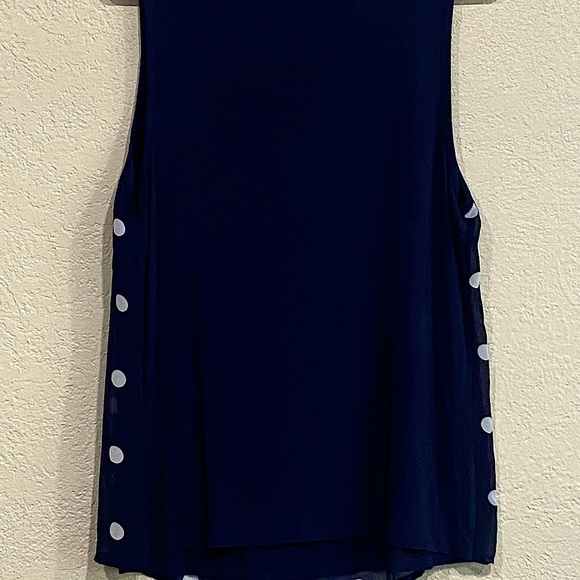 NY & Co blue dot overlay with sheer fronts at shoulders. - Picture 4 of 5